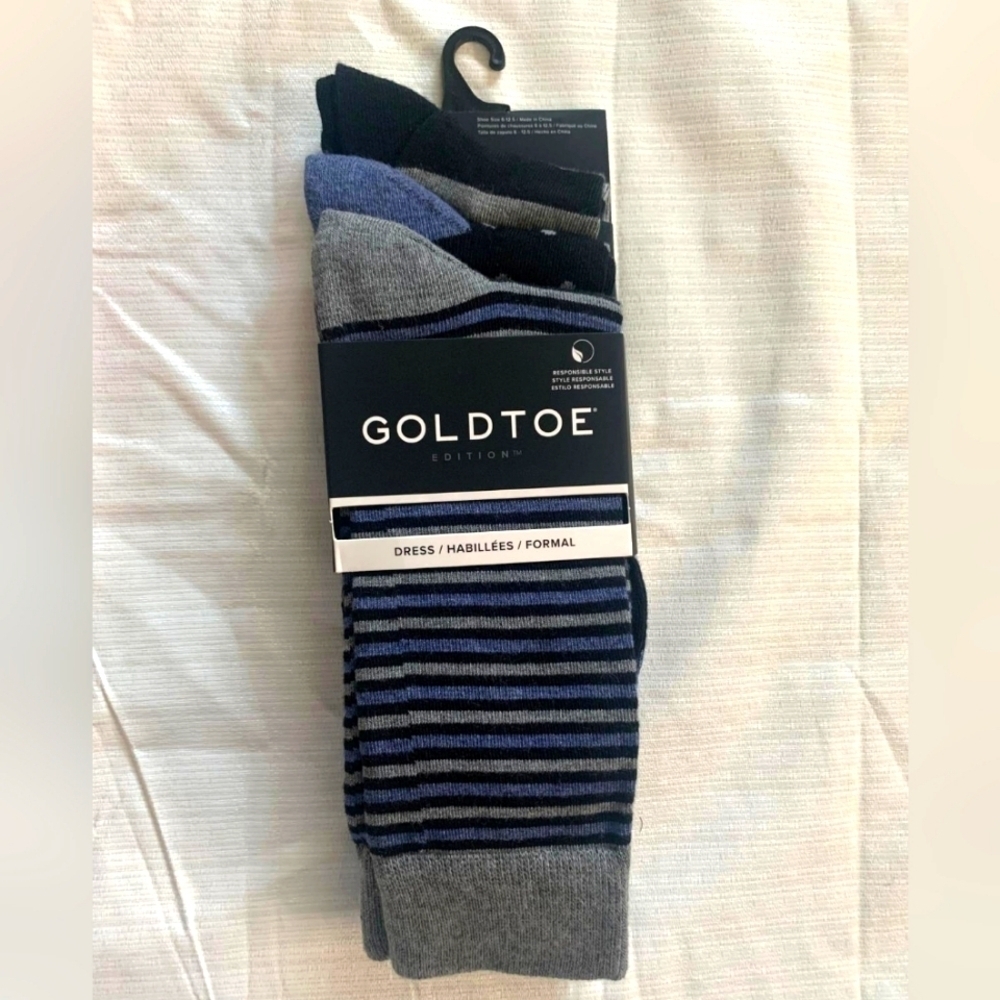 NWT GOLDTOE Socks Men’s Formal Dress Socks - Crew - 3 Pairs - Size 6-12.5